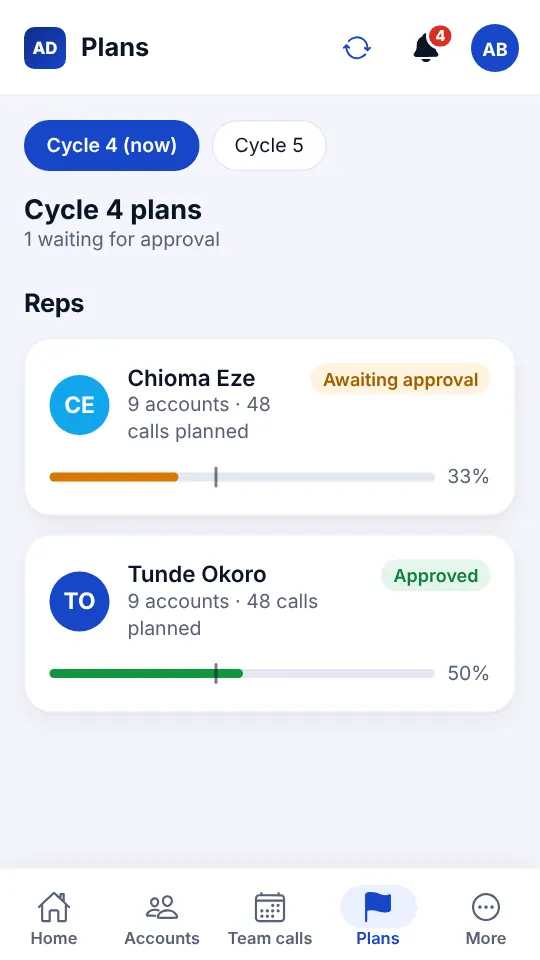 Plans screen with one plan awaiting approval and one approved